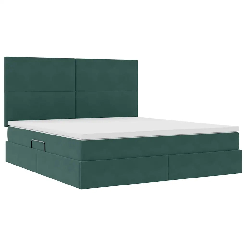 Letto con contenitore e LED Verde Scuro 160 x 200 cm Velluto 3372618