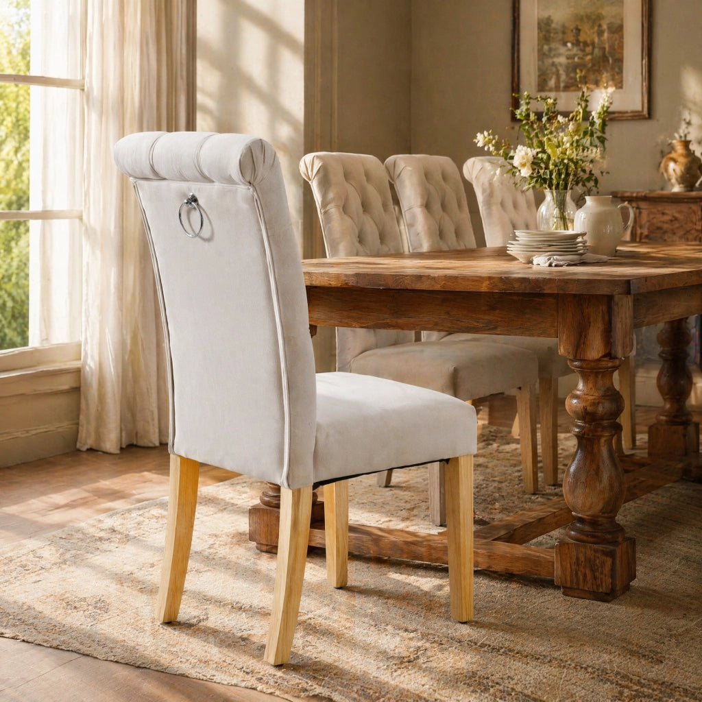 SEDIE DA PRANZO Set da 2 pezzi in velluto beige con gambe in quercia