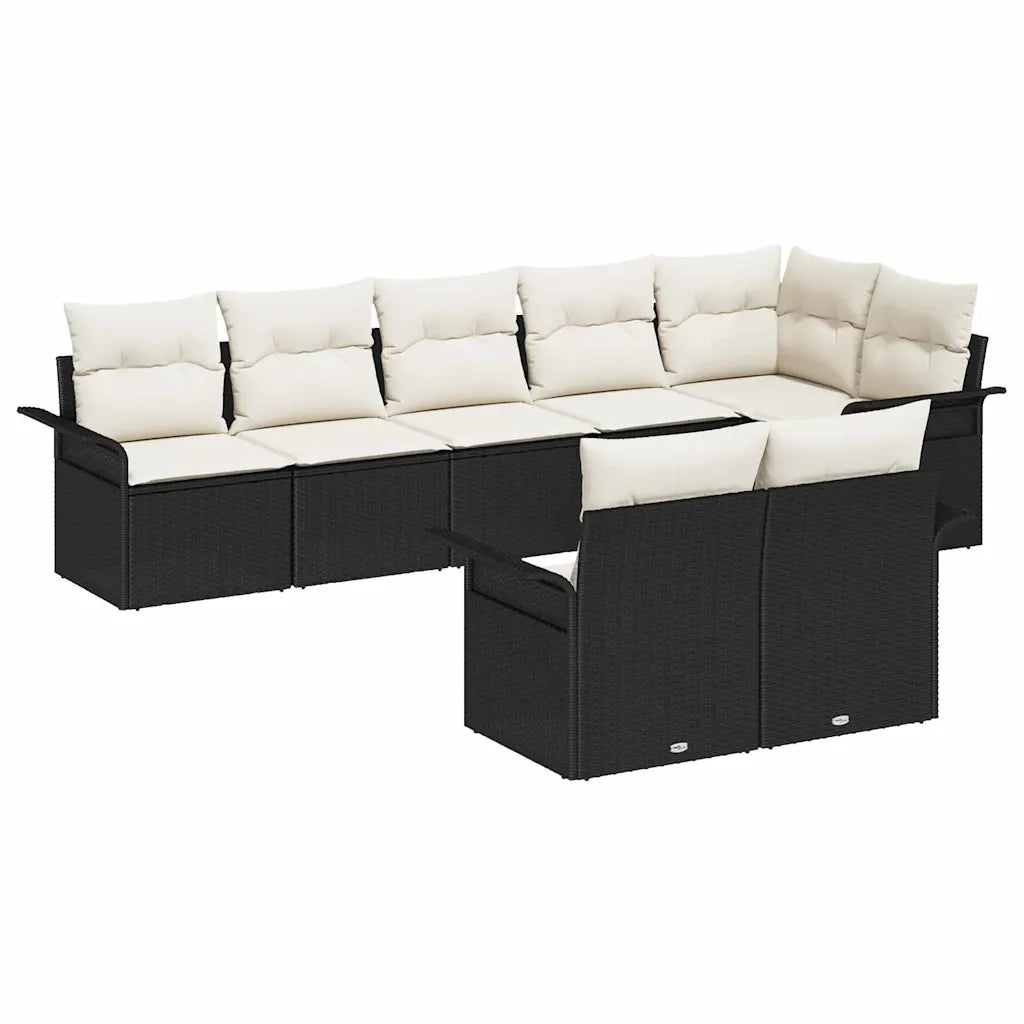 Set Divano da Giardino con archiviazione 8 pcs Nero polyrattan