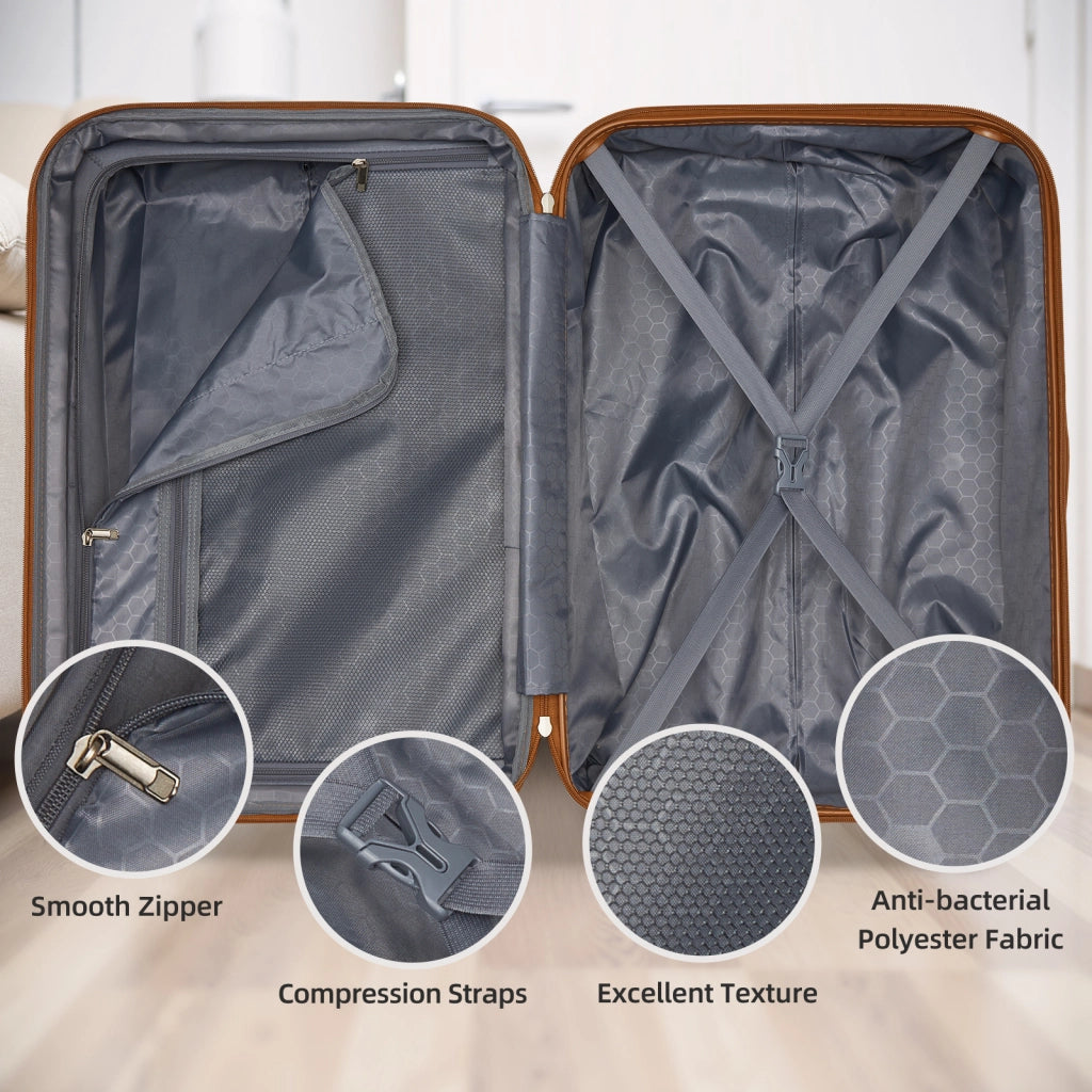 Set di valigie espandibili con tre trolley rigidi; borsa weekender e beauty case; nero; ruote girevoli e lucchetto