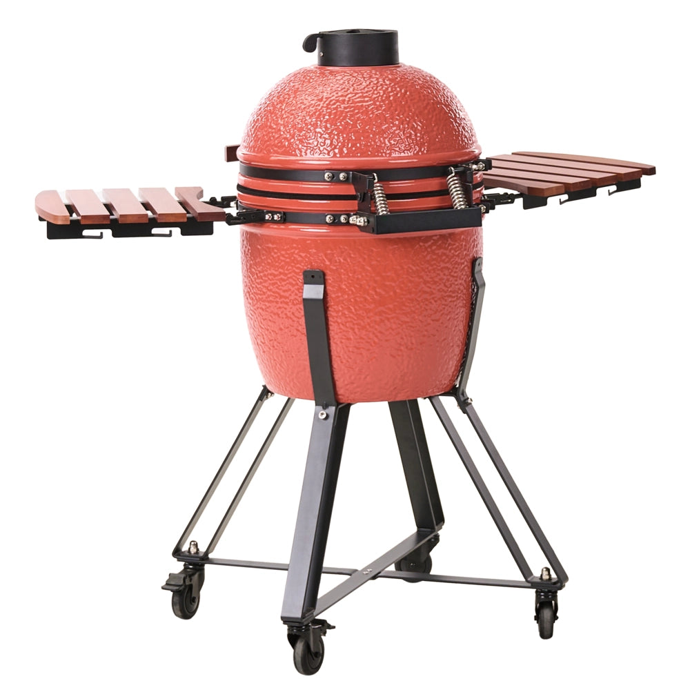 Mini barbecue da esterno in ceramica a carbone con coperchio termometro e griglia di cottura colore rosso