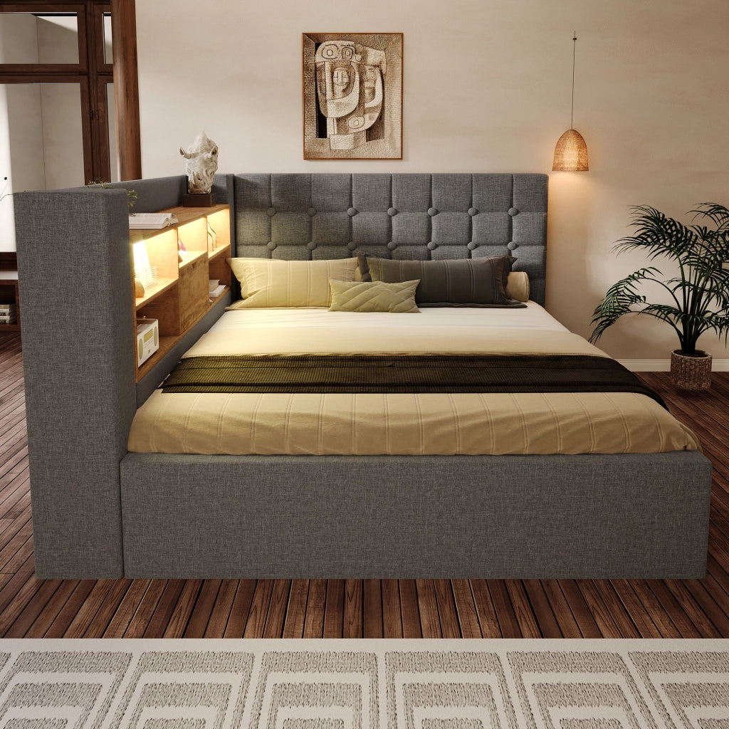 letto imbottito lino grigio 140x200 cm
