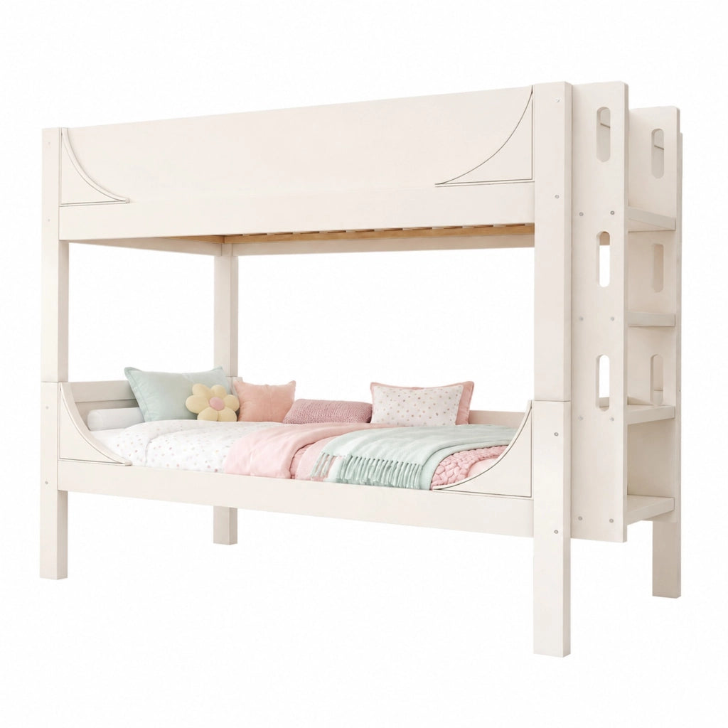 Letto a castello separabile 90x200 cm con scala reversibile, bianco, senza materasso