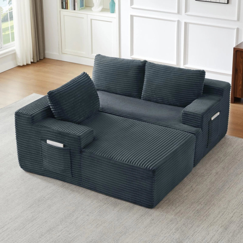Divano a L, divano senza struttura, divano letto modulare, seduta profonda e confortevole, grigio scuro