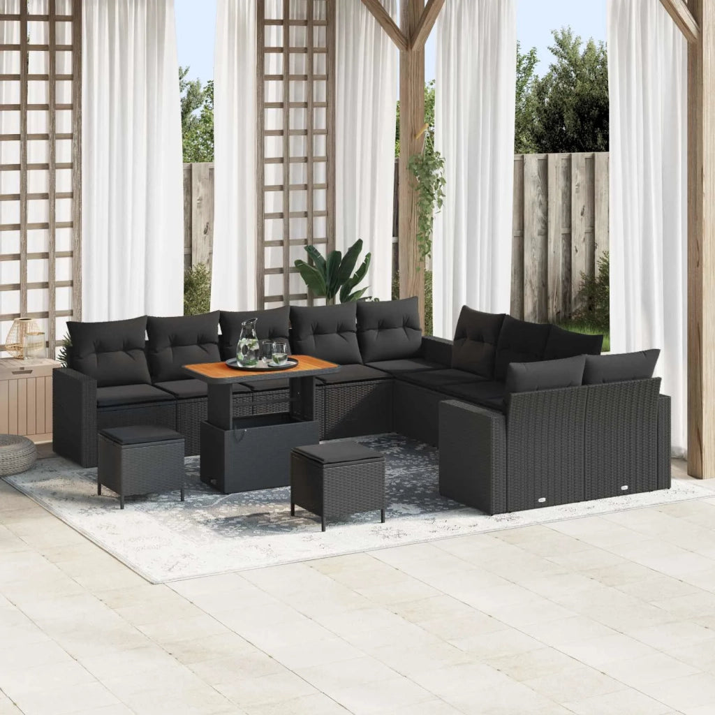 Set Divano da Giardino 13 pcs Nero polyrattan
