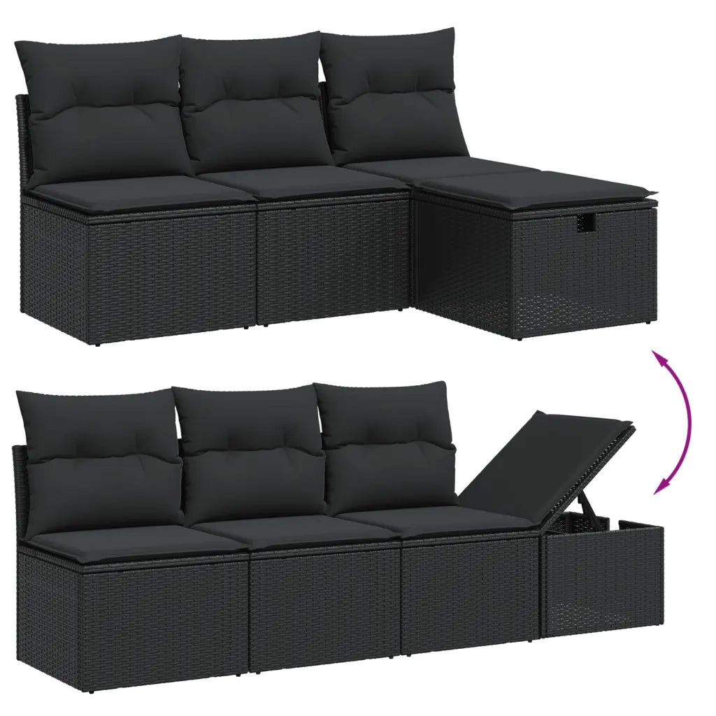 Set Divani da Giardino 9 pz con Cuscini Nero in Polyrattan 3275624
