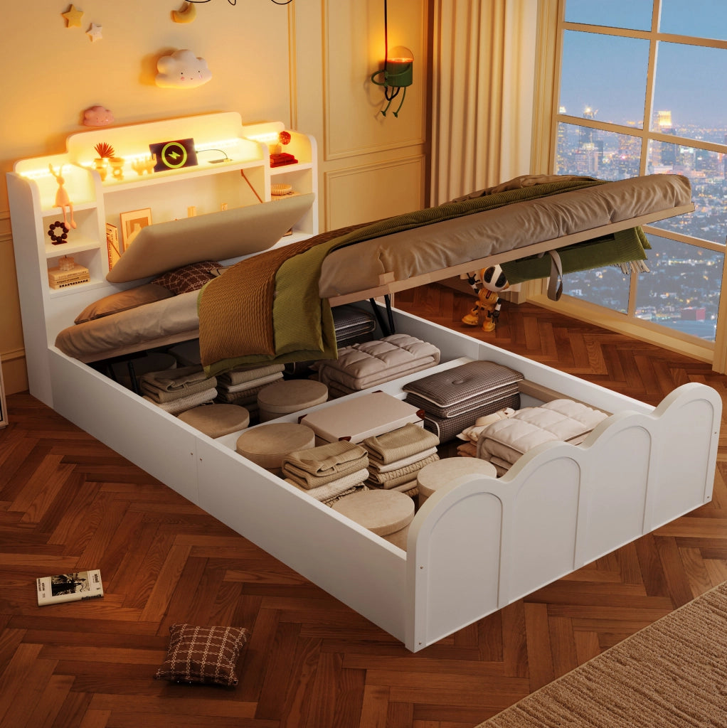 LETTO Contenitore Idraulico 90x200 cm Bianco con USB-C e LED