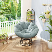 Sedia Papasan Ergonomica in Rattan con Rotazione 360°, Cuscino Spesso in Velluto a Coste Verde Chiaro, Telaio Marrone, per Interni ed Esterni
