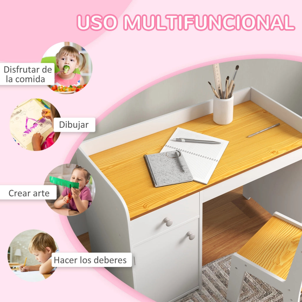 Scrivania per Bambini con Cassetto e Armadio ¨C Minimal ¨C Bianco e Naturale 90x50x75