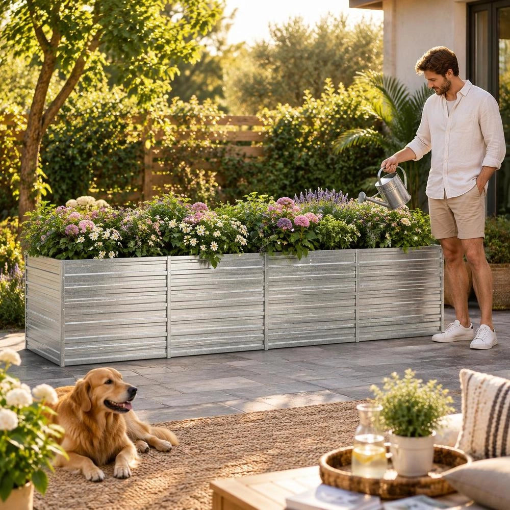 Garden Raised Bed 320x80x77 Cm Galvanized Steel Silver