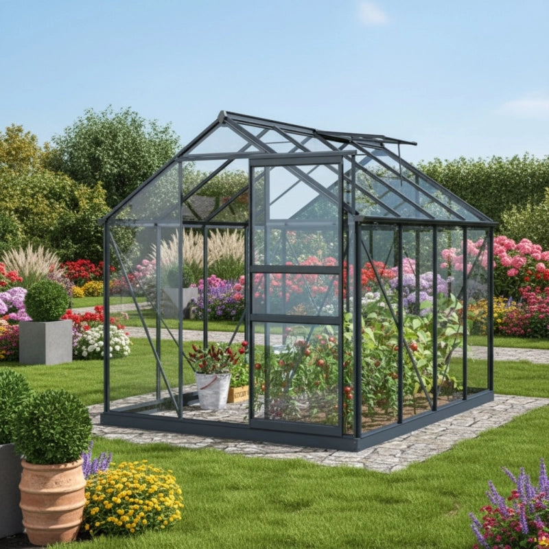 Serre en verre SEKURIT 106 4 mm   + Base - 5,77mÂ² - Gris anthracite