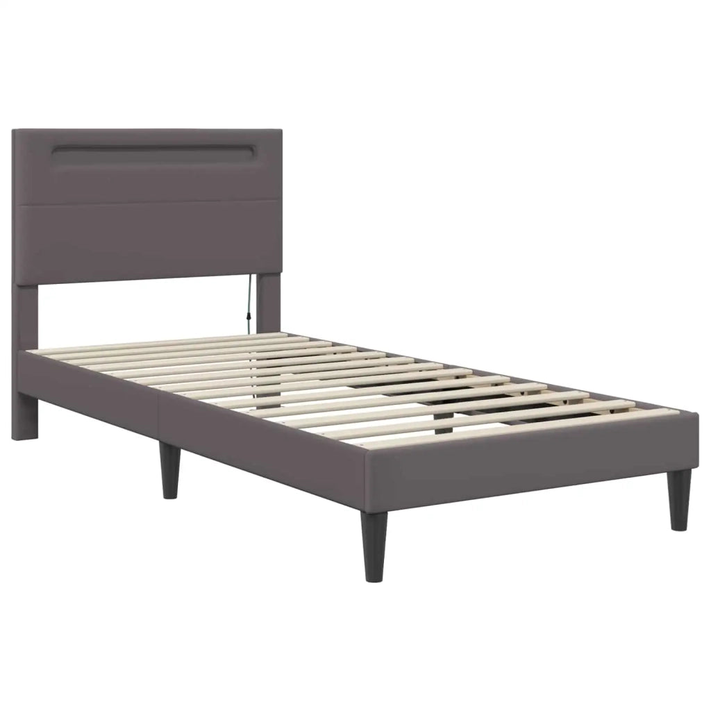 Letto singolo | Letto per adulti | Struttura del letto con testiera Grigio 90 x 200 cm Similpelle