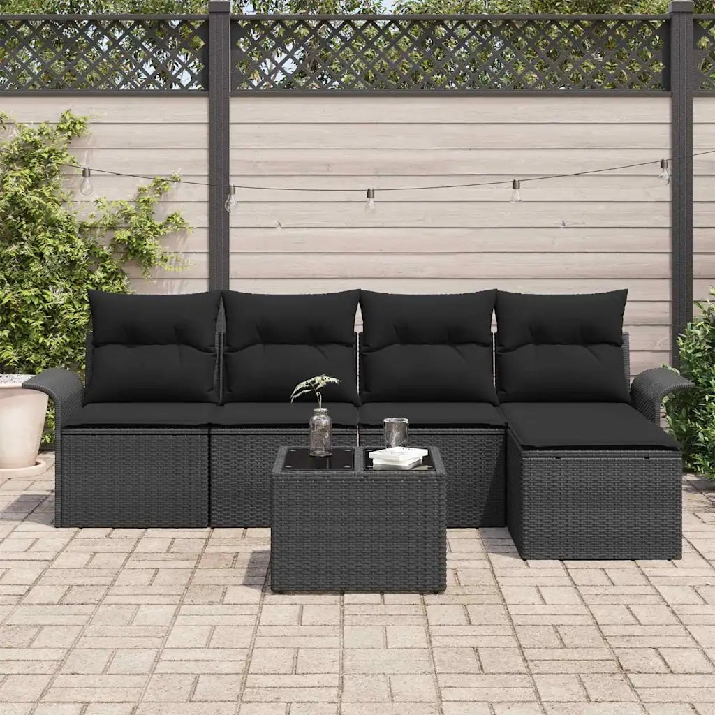 Set Divano da Giardino con cuscino 6 pcs Nero polyrattan