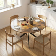 Tavolo da pranzo rotondo per 4 persone con gambe in acciaio a X e piano in legno marrone rustico diametro 120 cm