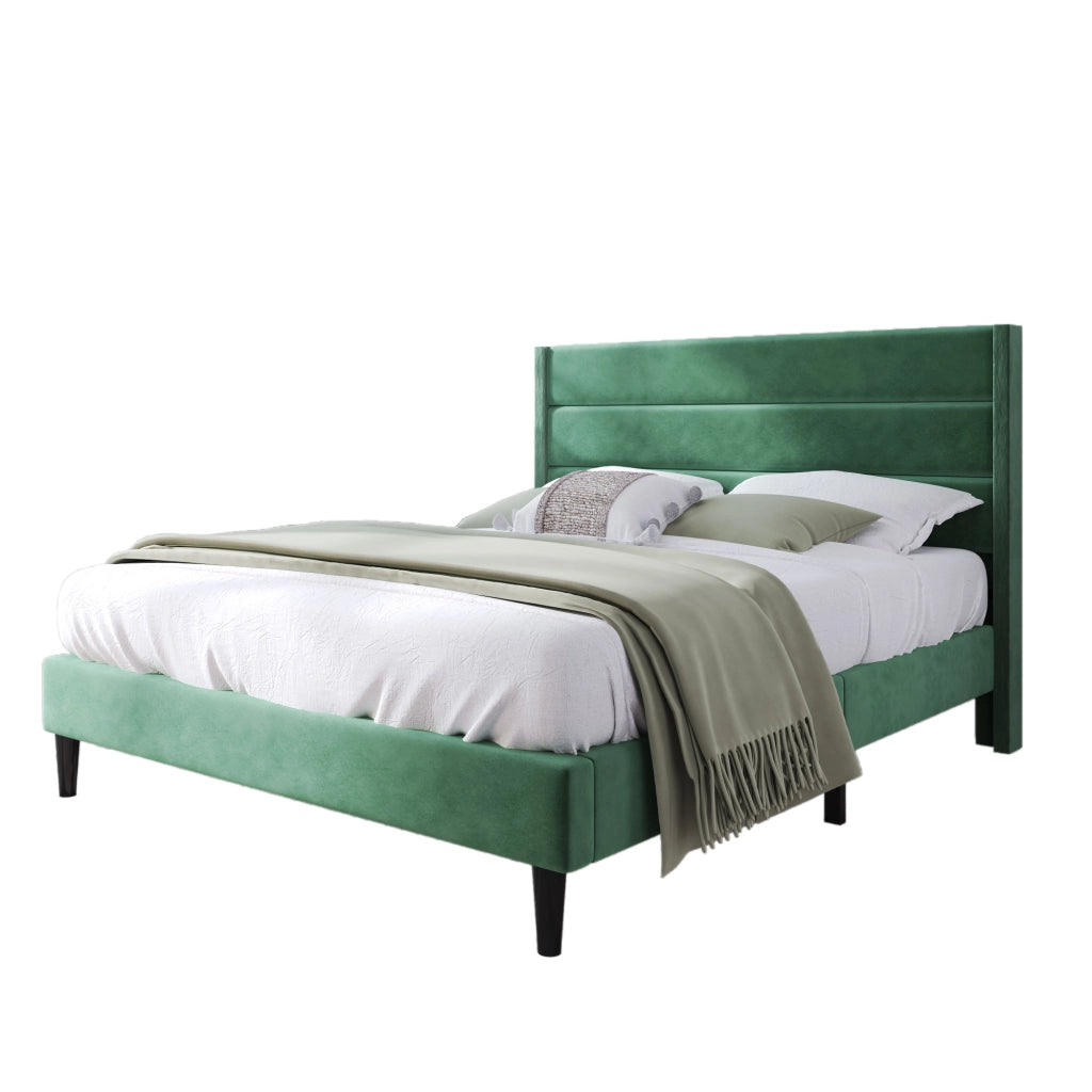Letto matrimoniale 140 × 200 cm con rete a doghe e materasso a molle insacchettate 7 zone in velluto verde scuro