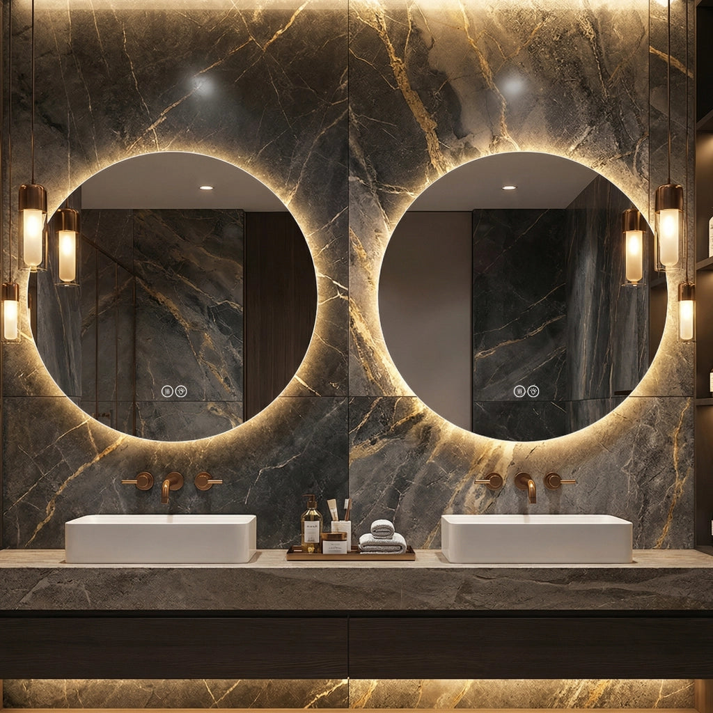 SPECCHIO BAGNO LED ROTONDO 80 cm Argento Vetro e Metallo