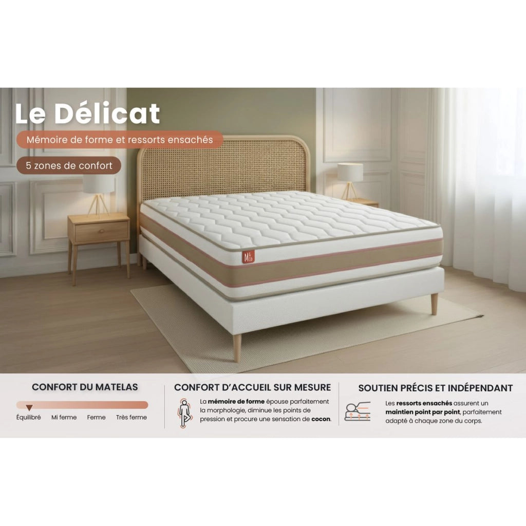 Pacchetto letto completo - Materasso 140x200cm + Box spring con doghe (kit) + 2 cuscini + Piumino - Le Délicat