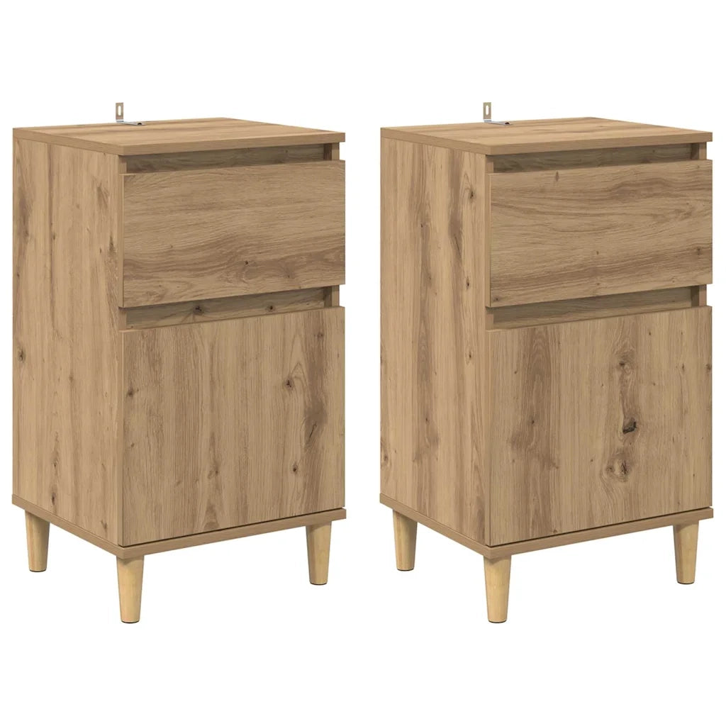 Set di 2 Comodini | Armadio da Notte | Mobiletto da notte Rovere artigianale 40 x 35 x 70 cm