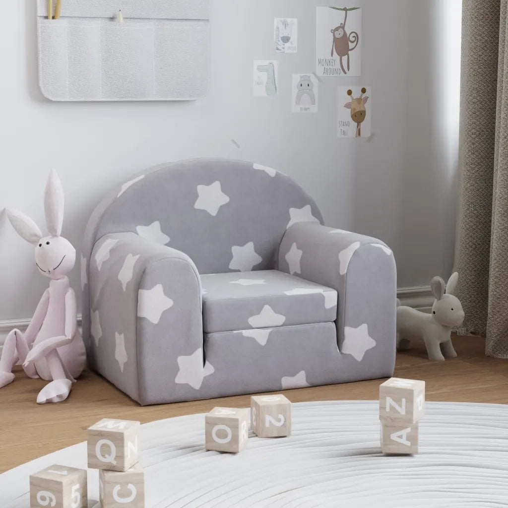 Divano Letto Bambini Grigio Chiaro con Stelle Morbido Peluchecod mxl 134389