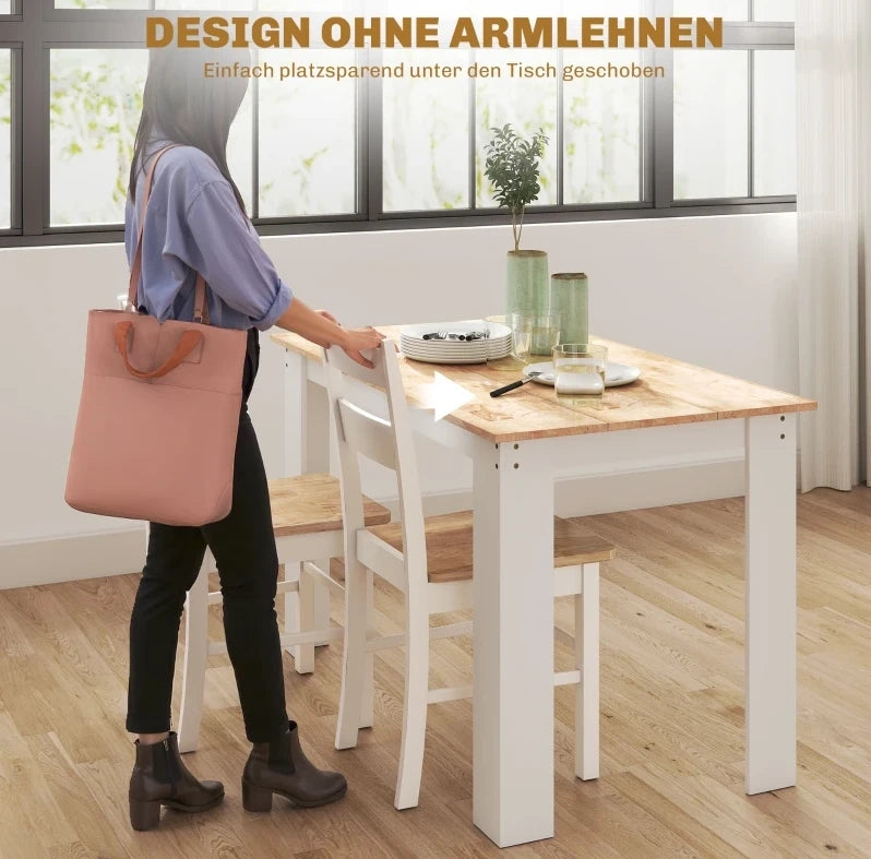 Set di 2 sedie da cucina in legno di caucciù con schienale a stecche curvo, colore bianco