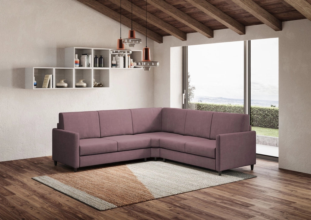 Divano Angolare 5 Posti 241x241x85 cm Karay in Tessuto Prugna
