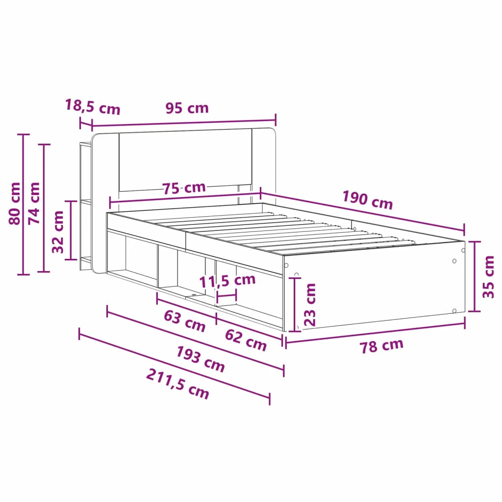 Telaio del letto con storage Legno antico 75 x 190 cm 3433316
