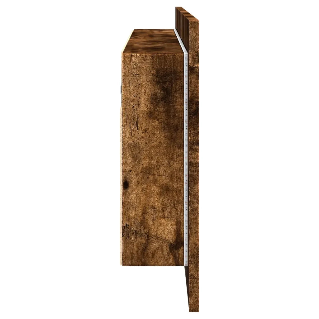 Armadietto a Specchio con LED-Mobiletto a specchio Rovere Fumo 100x12x45 cm