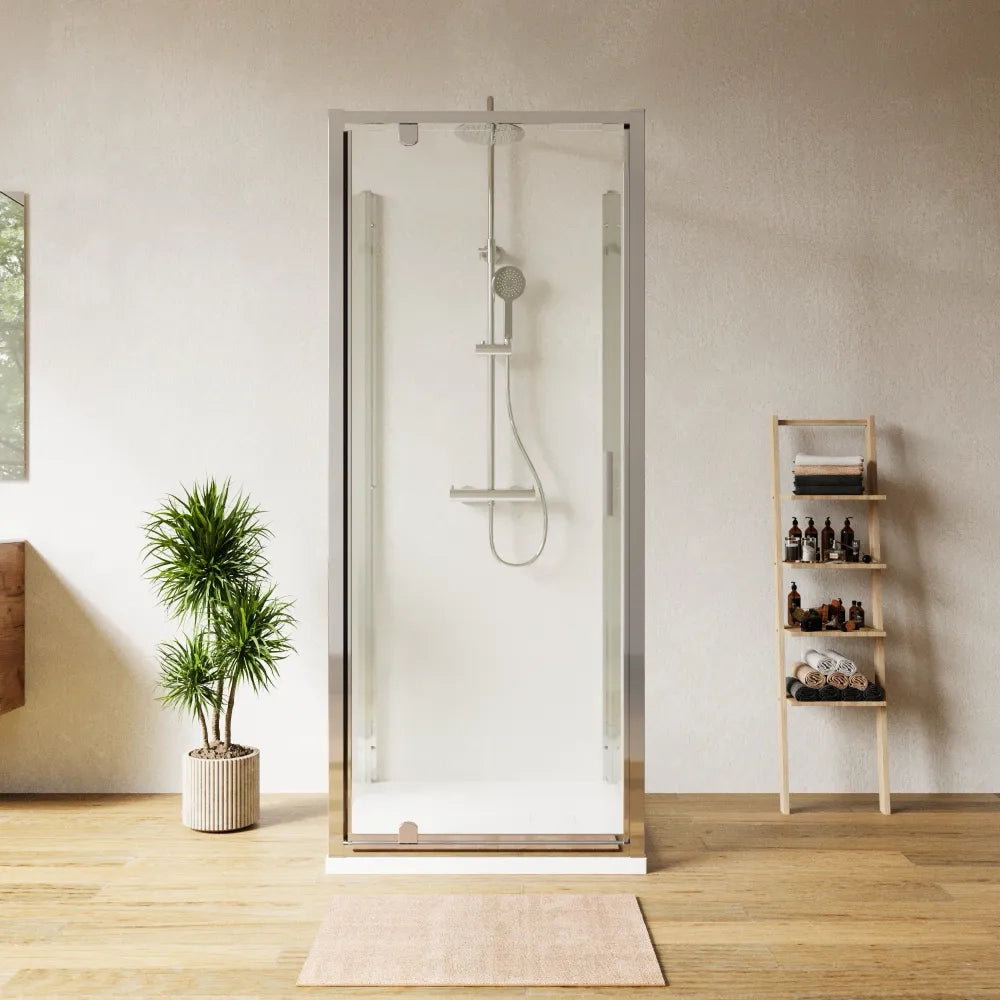 Box doccia tre lati 90x80x90cm con porta battente profili cromati e vetro 6mm trasparente h185 | Madagascar