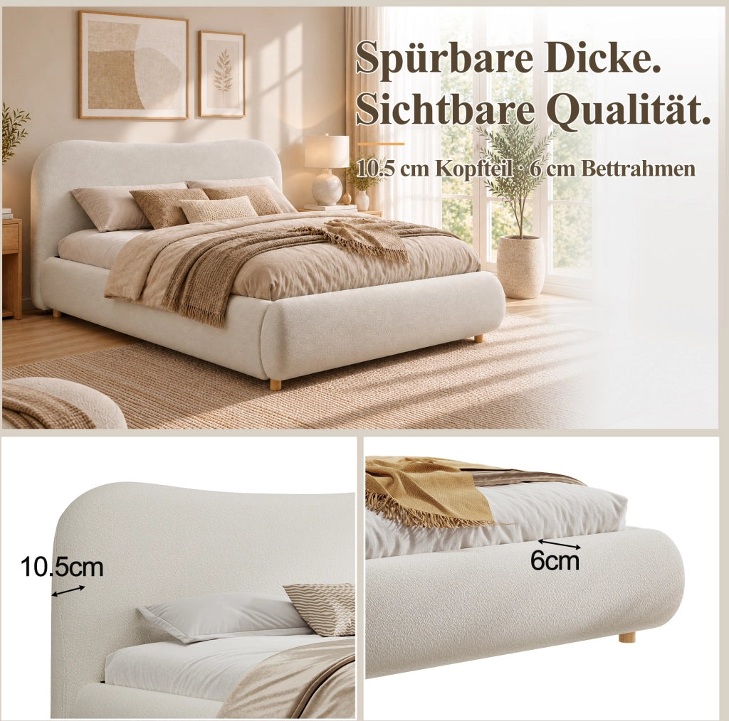 LETTO Matrimoniale Contenitore Idraulico 180x200 cm Bouclé Bianco con Rete