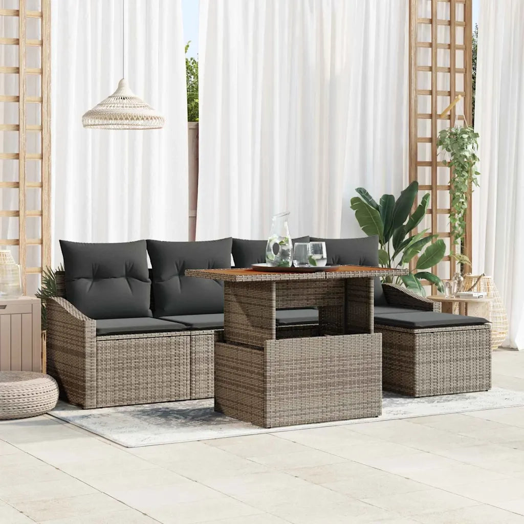 Set Divano da Giardino 6 pcs Grigio Poly Rattan