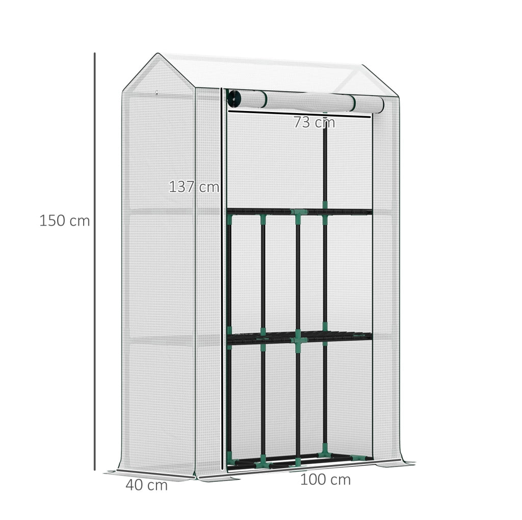 Serra da Giardino in Acciaio con Ripiani a 3 Livelli e Porta Avvolgibile, Copertura in Plastica UV Resistente 100x40x150 cm, Bianco