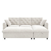 Divano letto angolare 219 cm beige con 2 cuscini e ricarica wireless