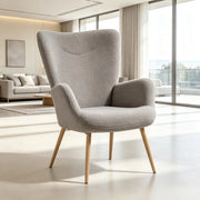 Poltrona con schienale alto e braccioli in tessuto spugna grigio con gambe effetto legno 97;5 × 71 × 74 cm