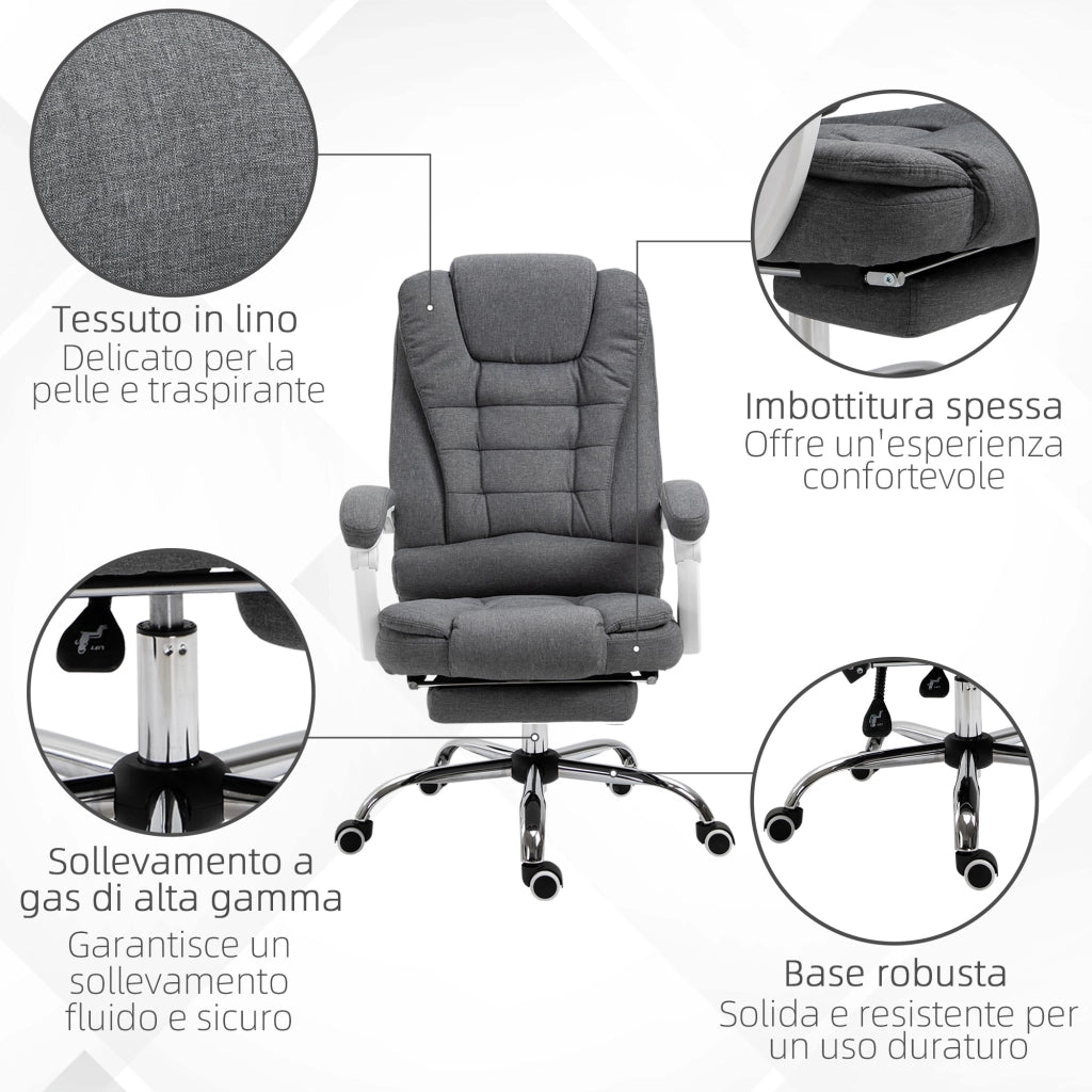 Sedia da ufficio reclinabile con schienale alto e poggiapiedi retrattile in tessuto ¨C Zephmum ¨C Grigio