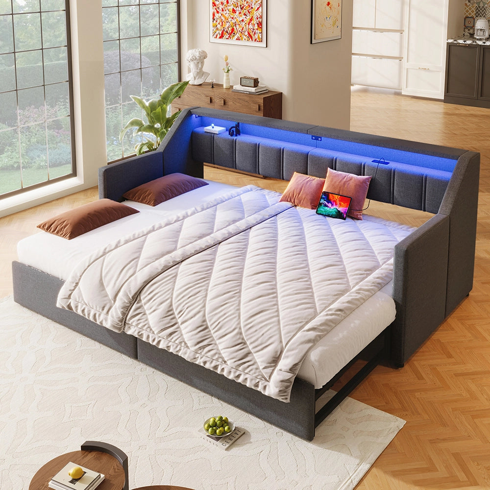 Daybed - Xylo - 90x200 cm LED USB 2 cassetti grigio