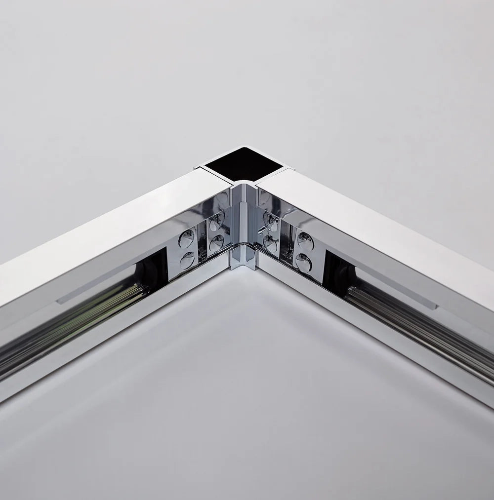 Box doccia angolare BASIC fisso + scorrevole + laterale fisso 150x90 cm (145-150/86,5-89) nichel spazzolato vetro Frost