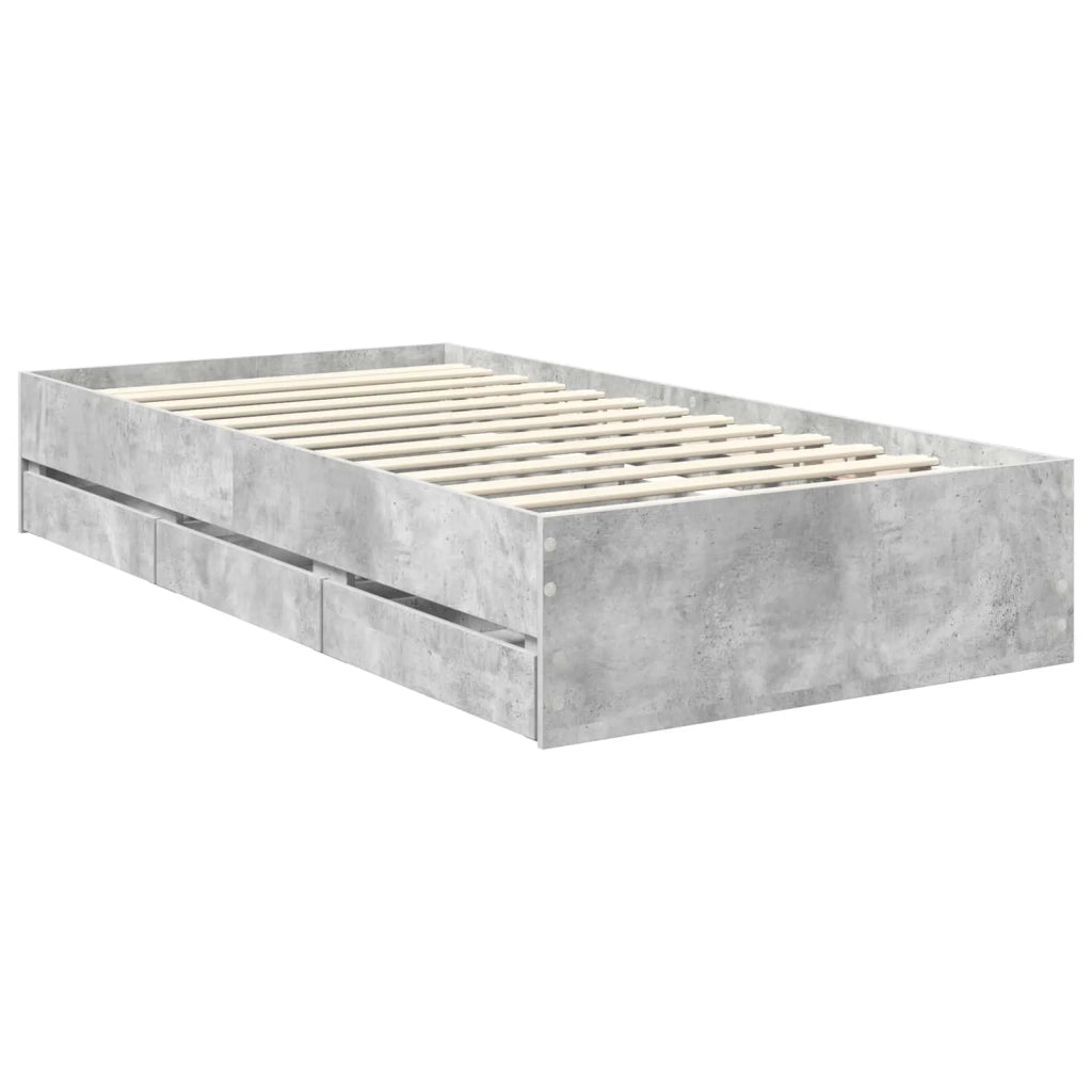 Struttura del letto con cassetto-Giroletto con contenitore-Rete del Letto Grigio cemento 90 x 200 cm 445599