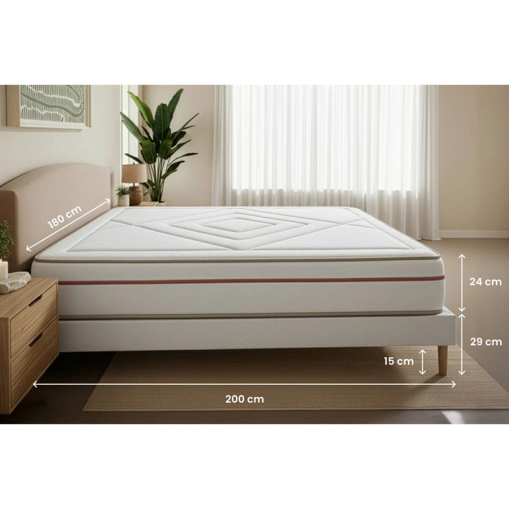 Pacchetto letto completo - Materasso 180x200cm + Box spring con doghe (kit) + 2 cuscini + Piumino - Le Paisible