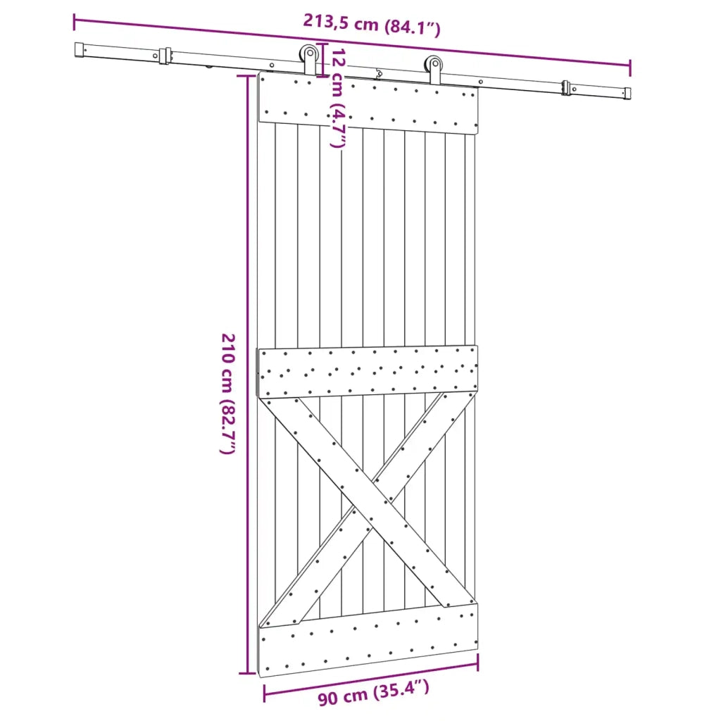 Porta scorrevole NARVIK Naturale e Nero 90 x 210 cm (213,5 cm) 3445368