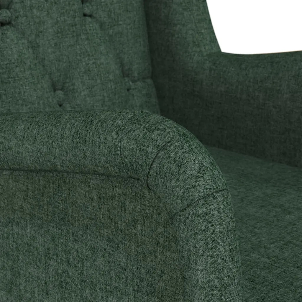 Poltrona Gambe a Dondolo | Sedia Relax Legno di Gomma Verde Scuro in Tessuto