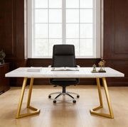 Scrivania per computer in legno stile moderno bianco e oro per ufficio e home office