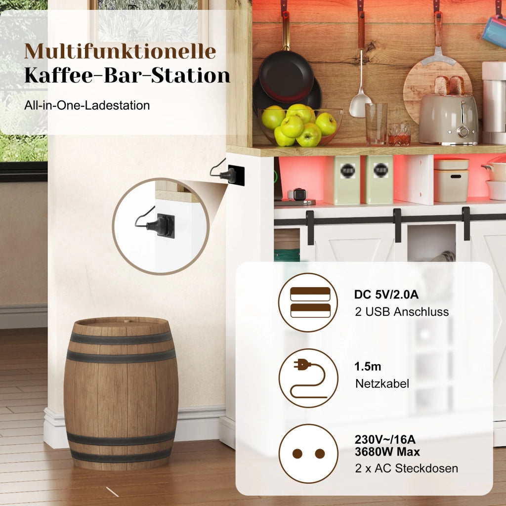 Armadio da cucina alto 191 cm con LED, presa, ganci, portabottiglie e vetrina per cucina e sala da pranzo
