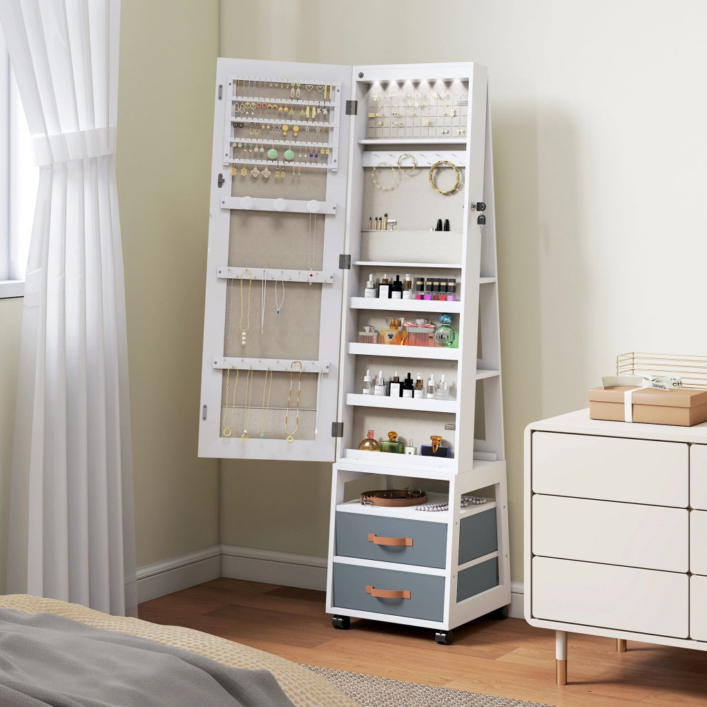 Cassettiera con Specchio e Luci LED ¨C Minimal ¨C Bianco