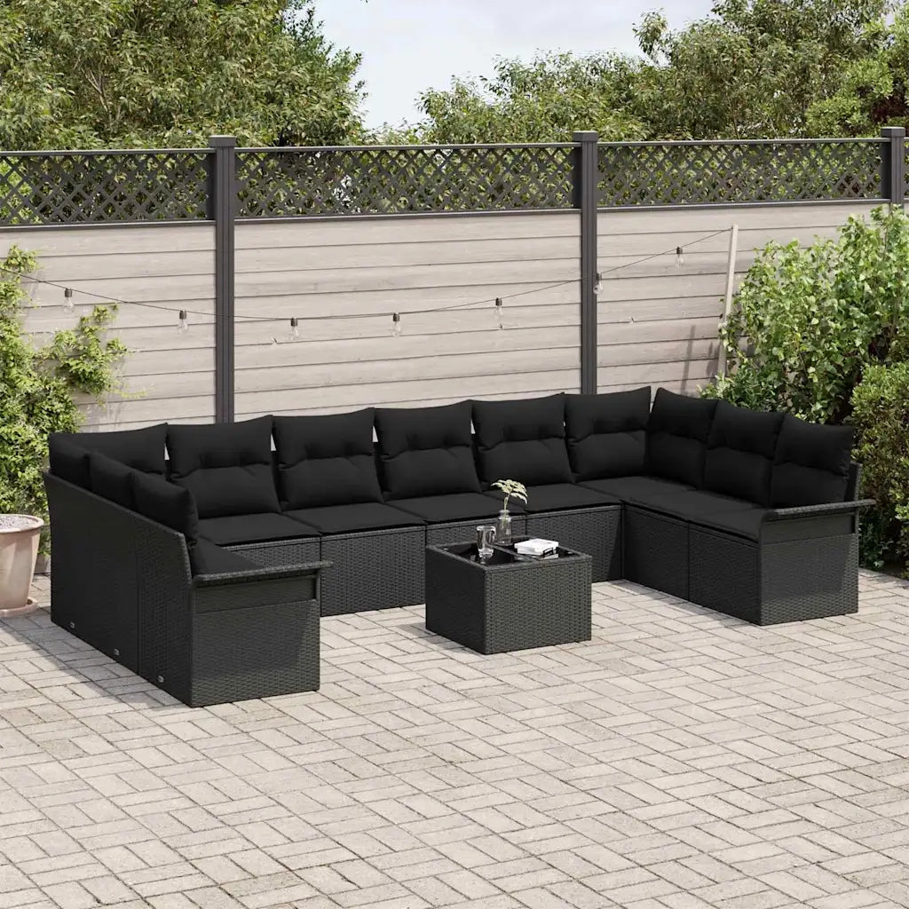 Set Divano da Giardino con cuscino 11 pcs Beige Poly Rattan