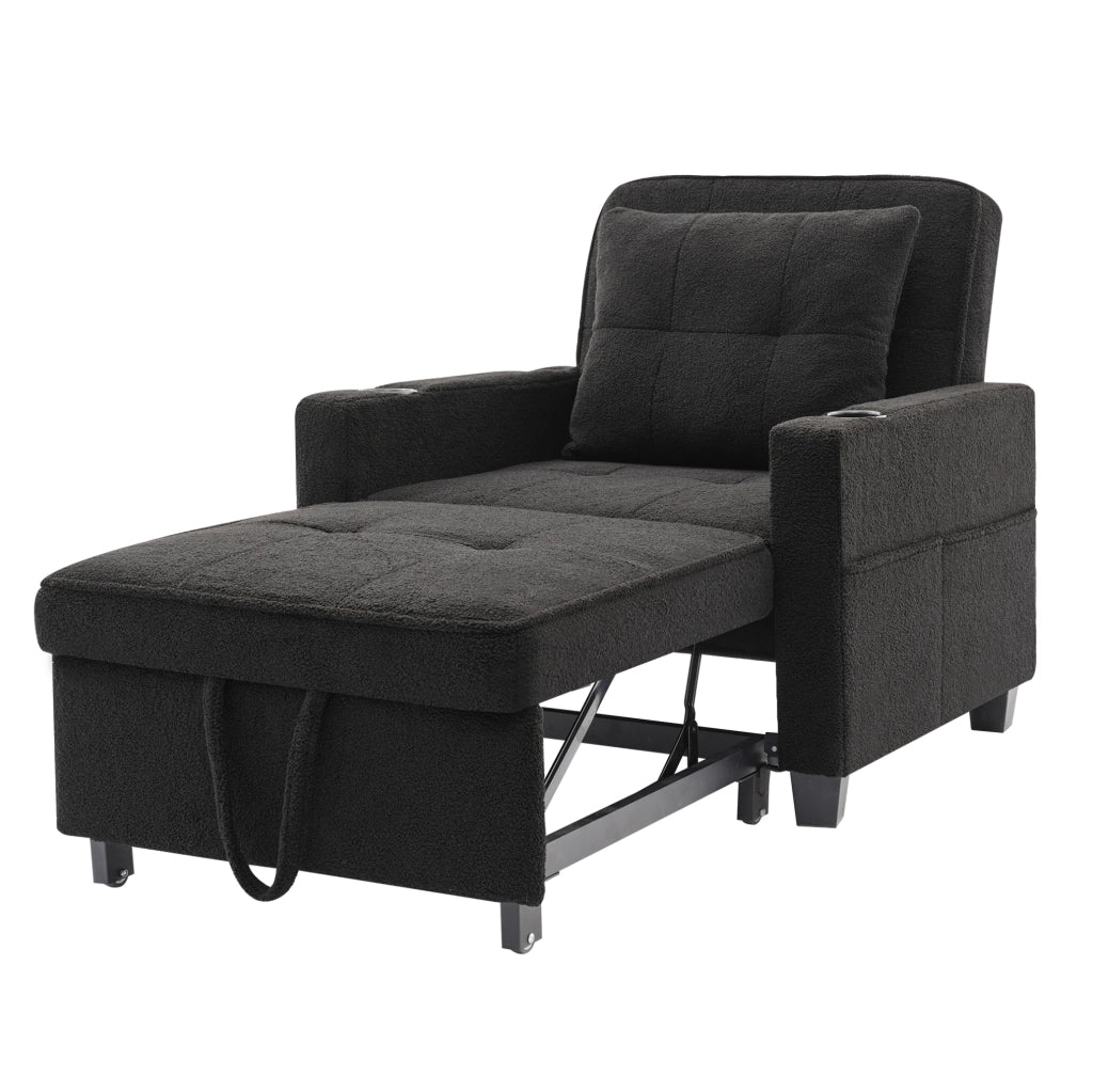 Divano Letto Singolo 3-in-1 con Porta Bicchieri e USB, Poltrona Reclinabile e Letto Estraibile, Ideale per Spazi Ridotti