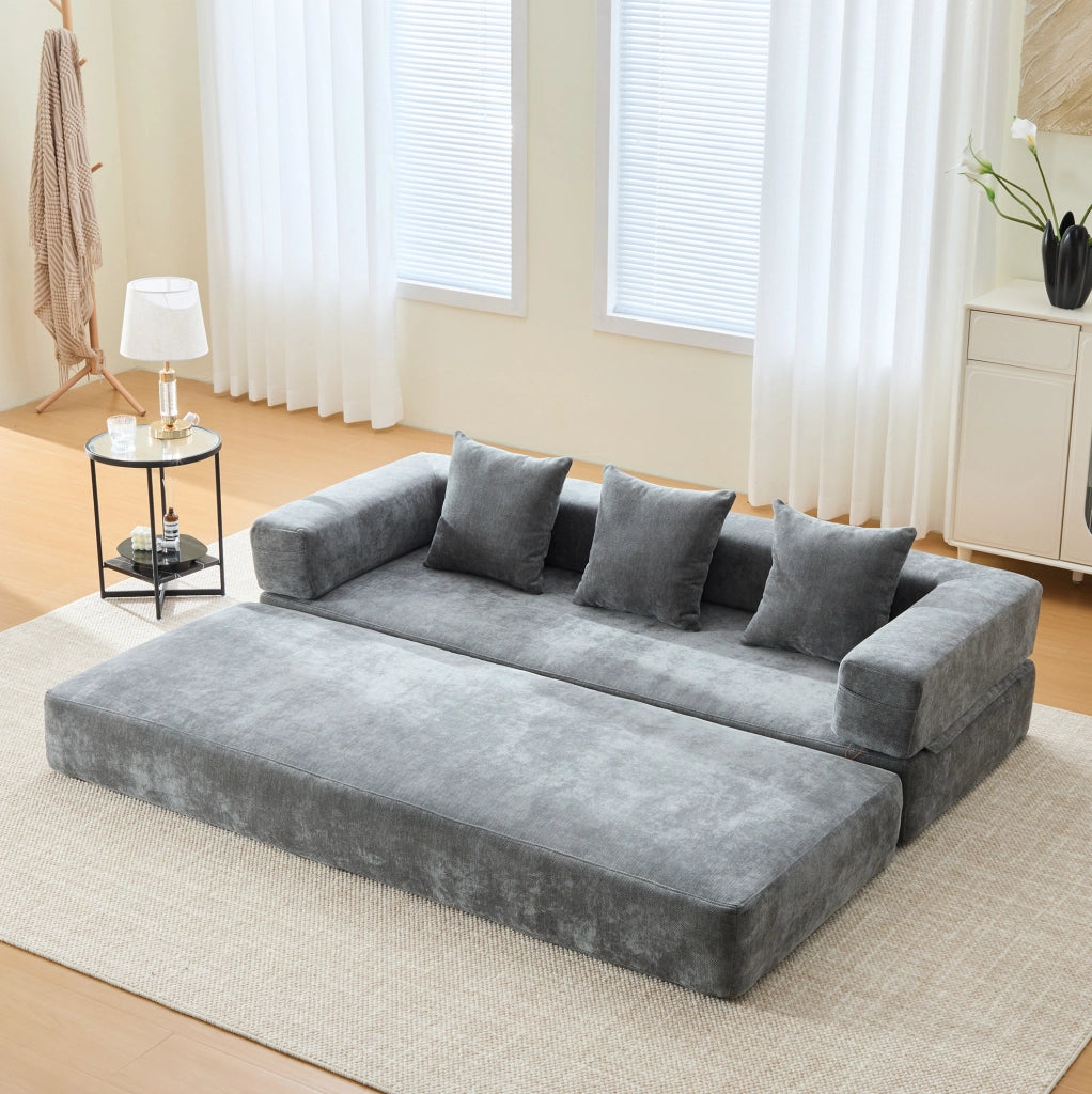 Modulo divano modulare in chenille grigio scuro; 198x79x60 cm