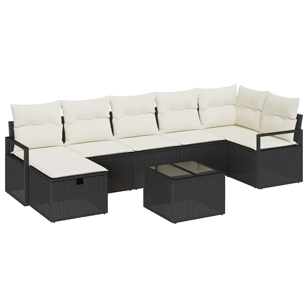 Set di divani con cuscino 8 pcs Nero e Crema polyrattan