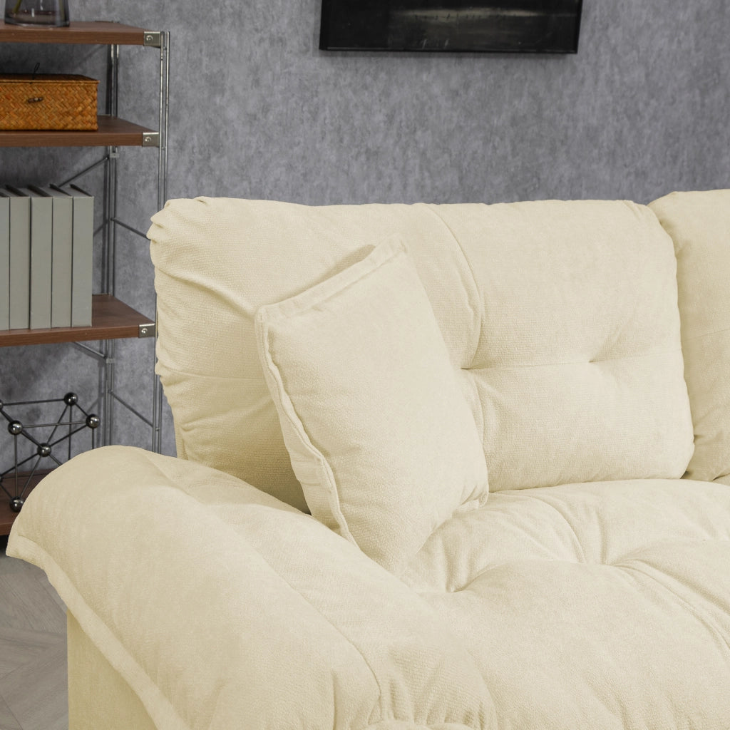 Divano a 2 posti in ciniglia con cuscini e seduta profonda, memory foam, Beige