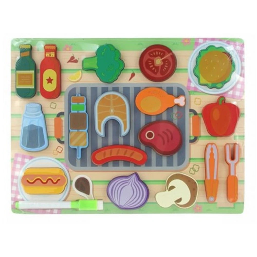 Trade Shop - Set Puzzle Lavagna Gioco In Legno Reversibile Educativo Bambini Tema Barbecue Cucina 32373 -