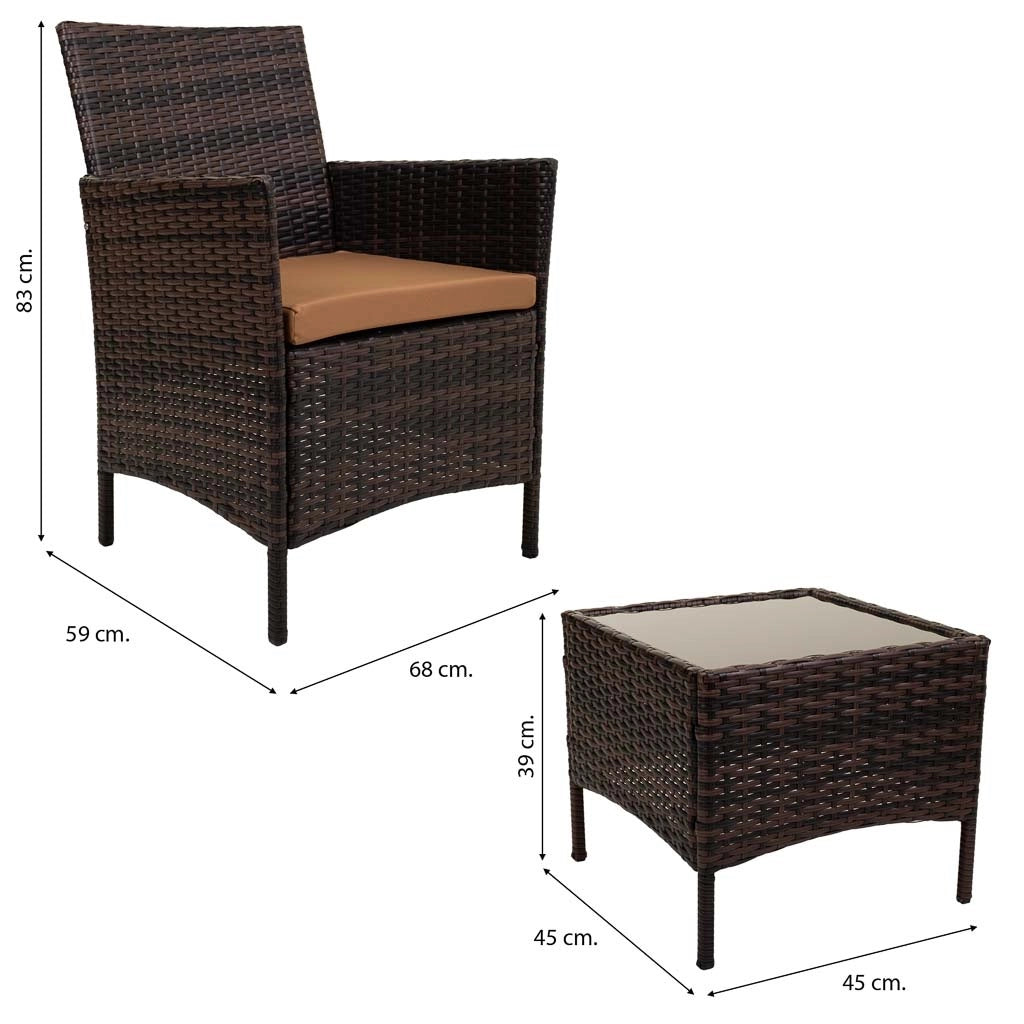 Set tavolo marrone e 2 poltrone